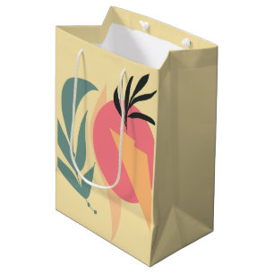 Abstract Plant Illustration Shapes Pink Yellow Medium Gift Bag
