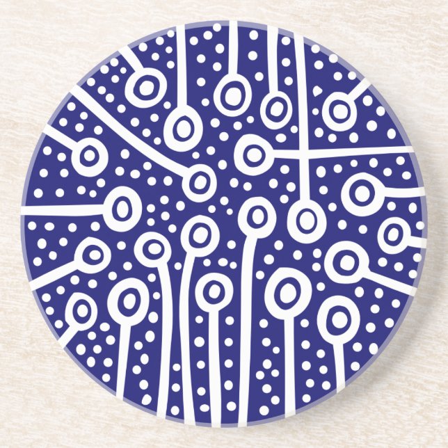 Abstract Plants - White on Deep Navy Coaster (Front)