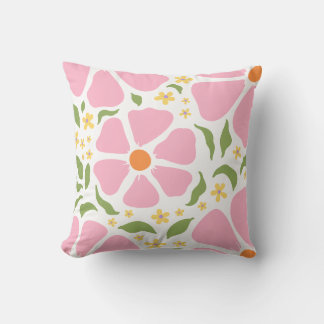 Abstract Playful Pink Flowers Throw Pillow
