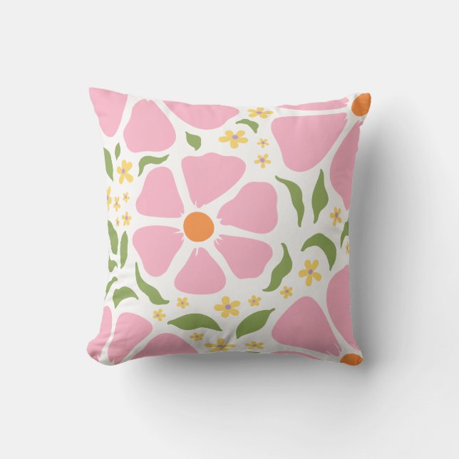  Abstract Playful Pink Flowers Throw Pillow (Front)