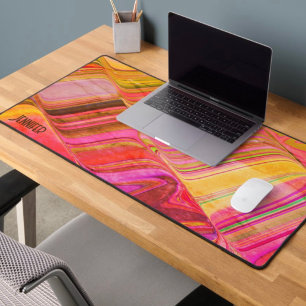 Abstract Playful Retro Wave Girly Modern Name Desk Mat