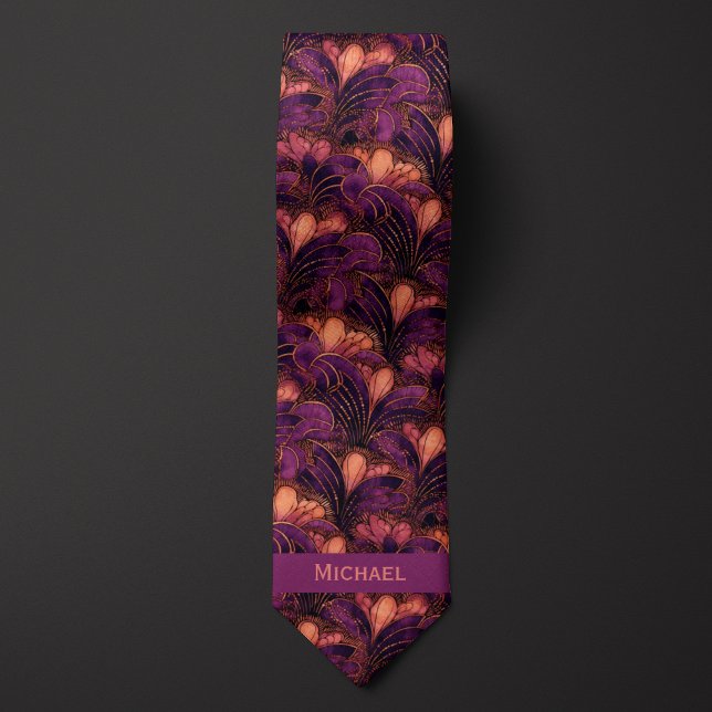 Abstract Plum & Copper Botanical Neck Tie (Creator Uploaded)