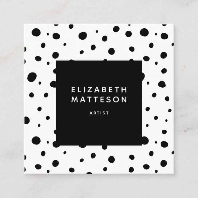 Abstract Polka Dot Modern Minimal Black White Square Business Card (Front)