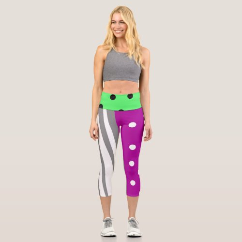 Abstract polka dots assymetric pastel colors capri leggings