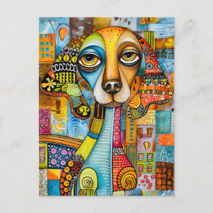 Abstract pop-art dog faces in cheerful colors.  postcard