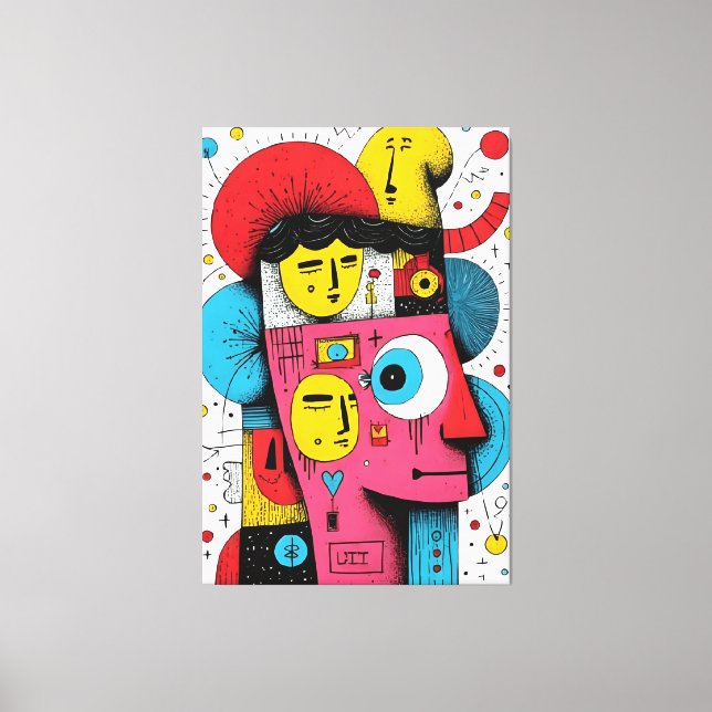 Abstract Pop Art Faces – Surreal Doodle Expression Canvas Print (Front)