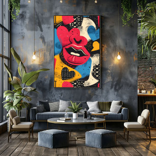 Abstract Pop Art: Lips and Hearts Photo Print