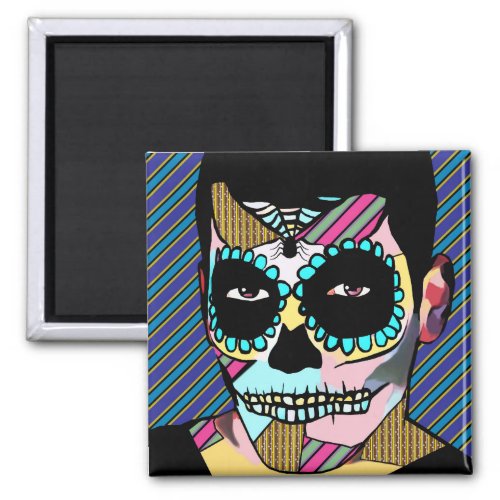 abstract pop art sugar skull man magnet