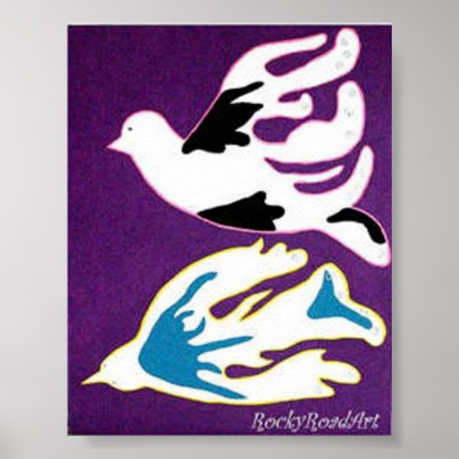 Abstract  Pop Art Two Doves Poster (Front)