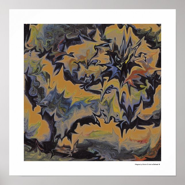 Abstract Pop Fine Art Cool Retro Dark Blue Yellow Poster (Front)