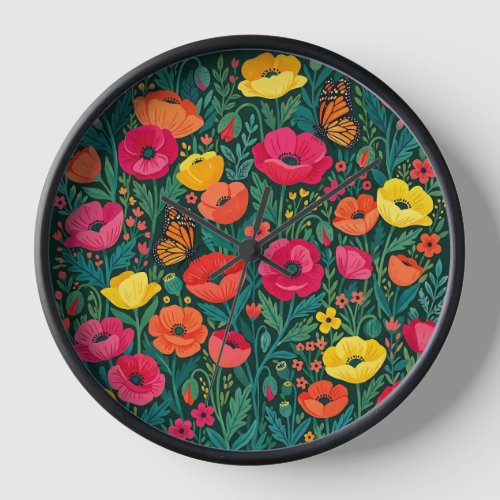 Abstract Poppies Monarch Garden Art Clocks