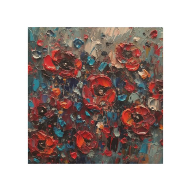 Abstract Poppies Painting  Wood Wall Art (Front)