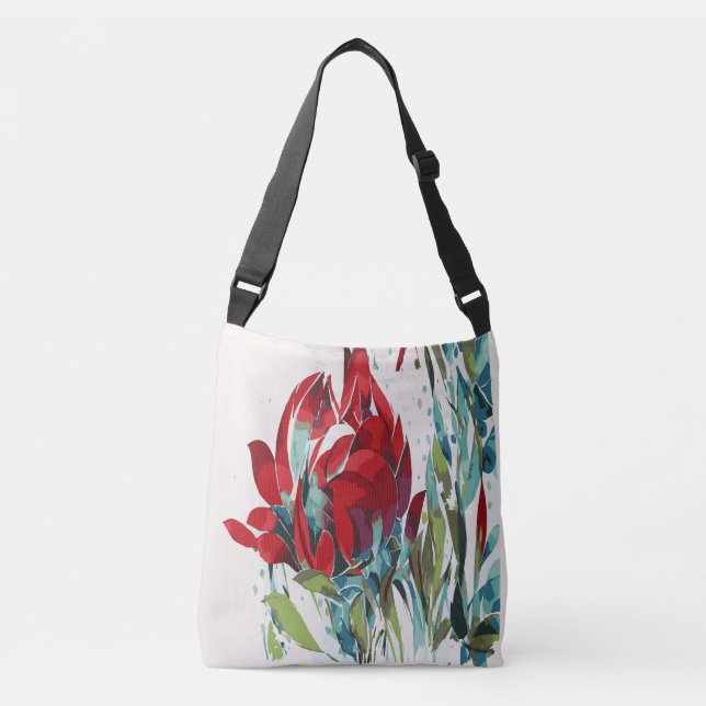 Abstract Poppy on Handmade Crocheted Lace Tote (Front)