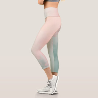 Abstract Popular Blush Pink Mint Collection Capri Leggings