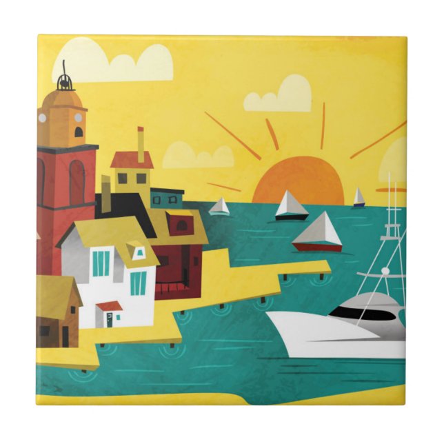 Abstract Port City Ceramic Tile (Front)