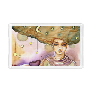 Abstract portrait and pretty woman acrylic tray