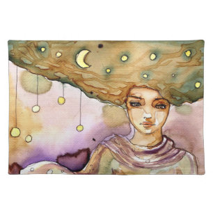 Abstract portrait and pretty woman cloth placemat