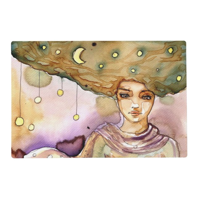 Abstract portrait and pretty woman placemat (Front)