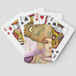 Abstract portrait and pretty woman poker cards