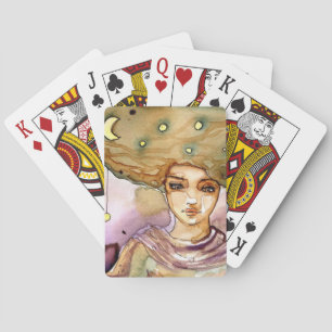 Abstract portrait and pretty woman poker cards
