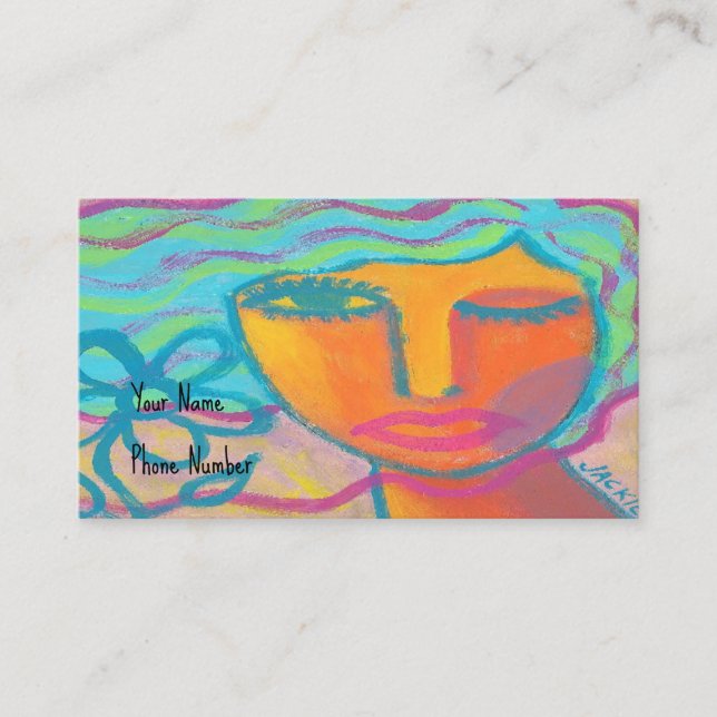 Abstract Portrait Hair Stylist  Business Card (Front)