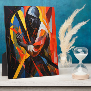 Abstract Portrait in Vibrant Colors Modern Art Plaque