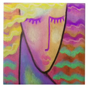 Abstract Portrait of a Blonde Woman Ceramic Tile