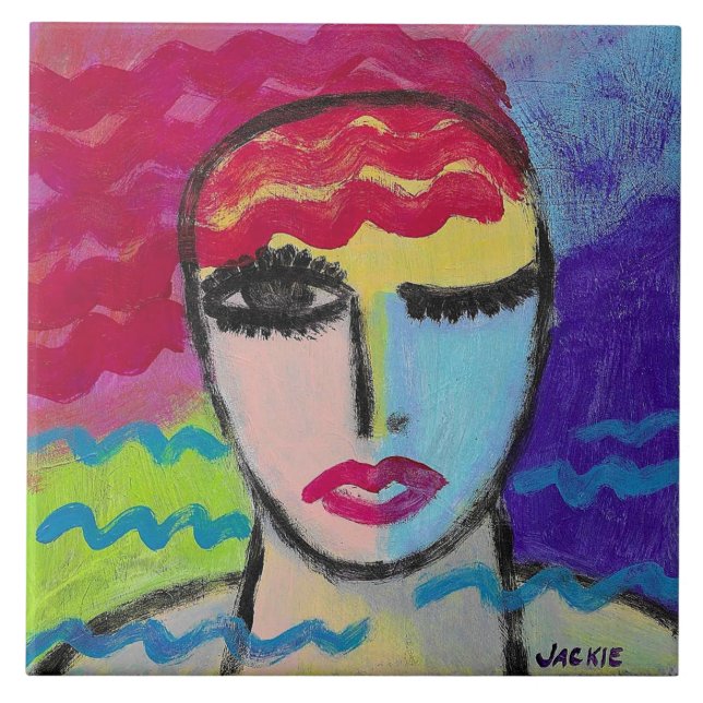 Abstract Portrait of a Red Head Ceramic Tile (Front)