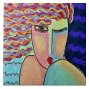 Abstract Portrait of a Wild Woman Ceramic Tile