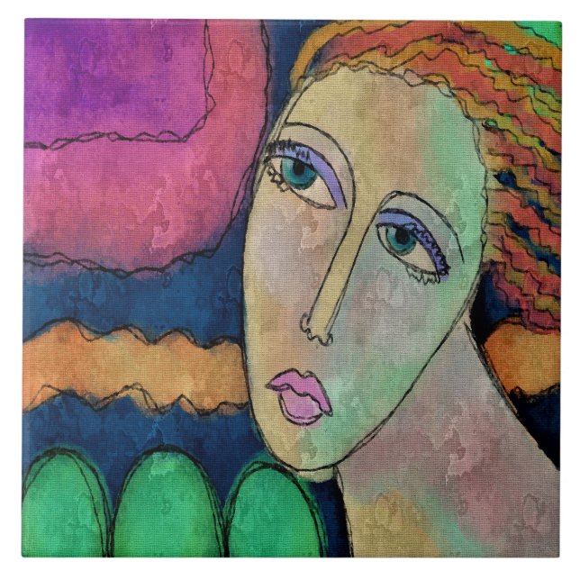 Abstract Portrait of a Woman Digital Painting Ceramic Tile (Front)