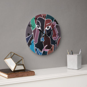 Abstract Portrait Painting by Alfred Fox Large Clock