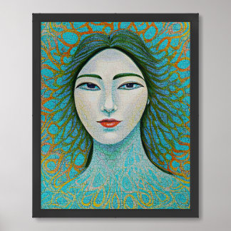 Abstract portrait painting of a woman framed art