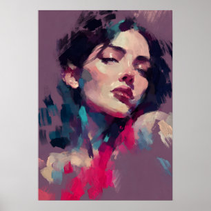 Abstract Portrait with Neon Flair Poster