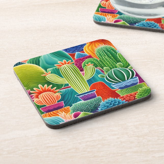 Abstract Potted Cacti Beverage Coaster (Left Side)