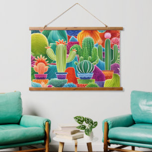 Abstract Potted Cacti Hanging Tapestry