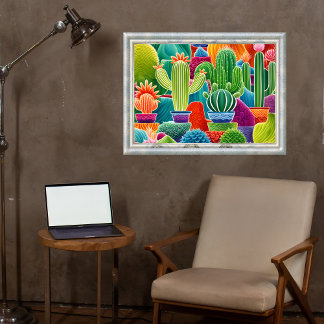 Abstract Potted Cacti Poster