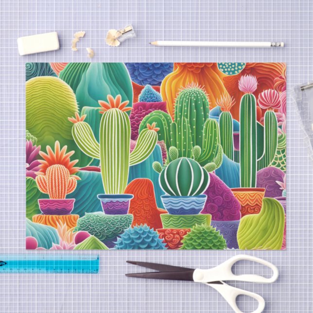 Abstract Potted Cacti Tissue Paper (Craft)