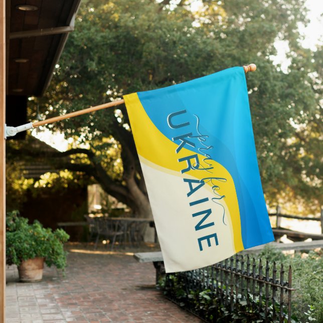 Abstract Pray For Ukraine House Flag (In SItu)