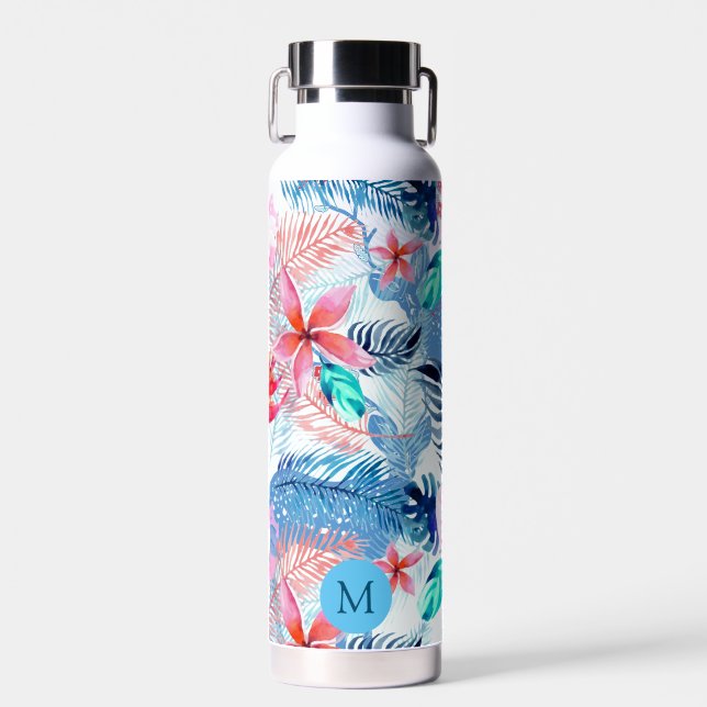 Abstract Pretty Floral and Deer Art Monogrammed Water Bottle (Front)