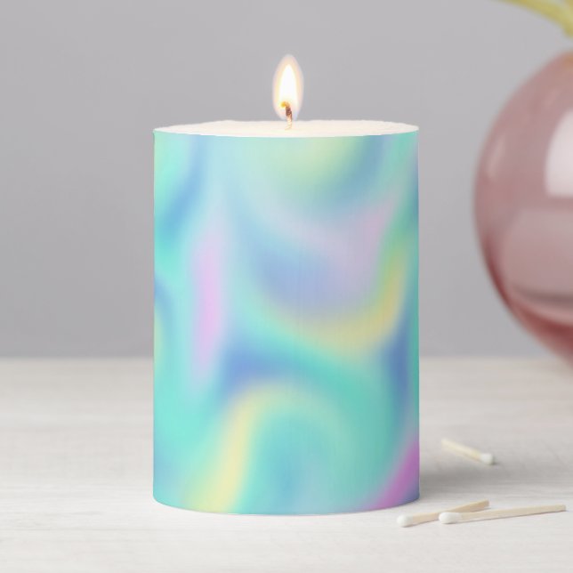 Abstract Pretty Pastel Swirls Pattern Pillar Candle (In Situ)