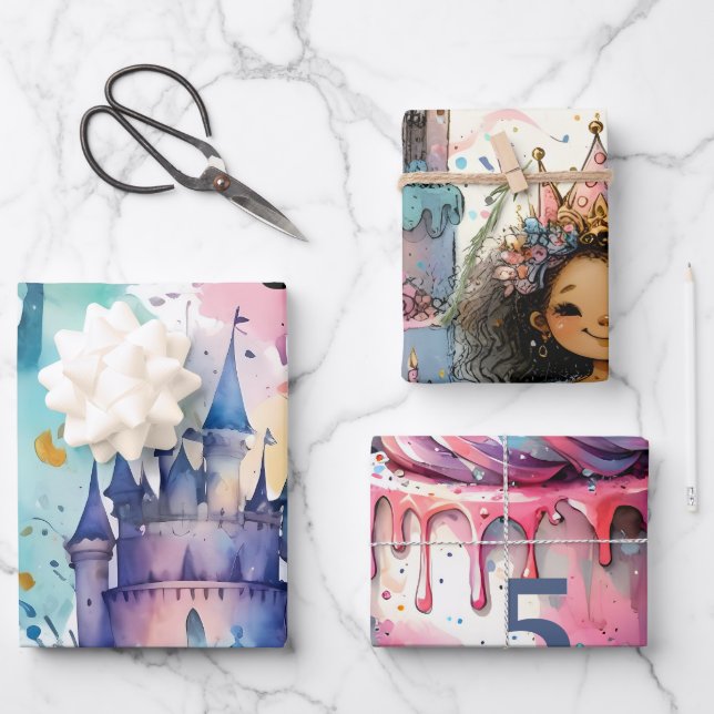 Abstract Princess Castle Magic FairyTale birthday Wrapping Paper Sheets (Front)