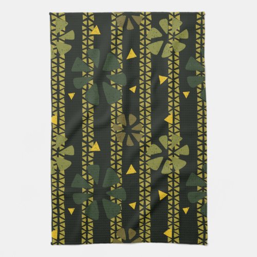 Abstract Print Brown Green Striped Kitchen Towel
