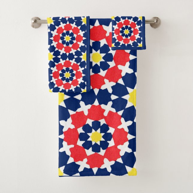 abstract print with stars and x-es bath towel set (Insitu)