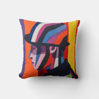 Abstract Profile with Bowler Hat Throw Pillow
