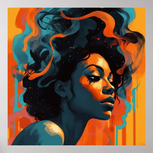 Abstract Profile Young Black Woman in Orange I Poster