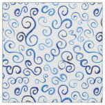 Abstract Prussian Blue Watercolor Curves Fabric