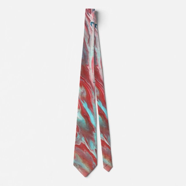 Abstract Psychedelic Aqua Red Waves Ties (Front)