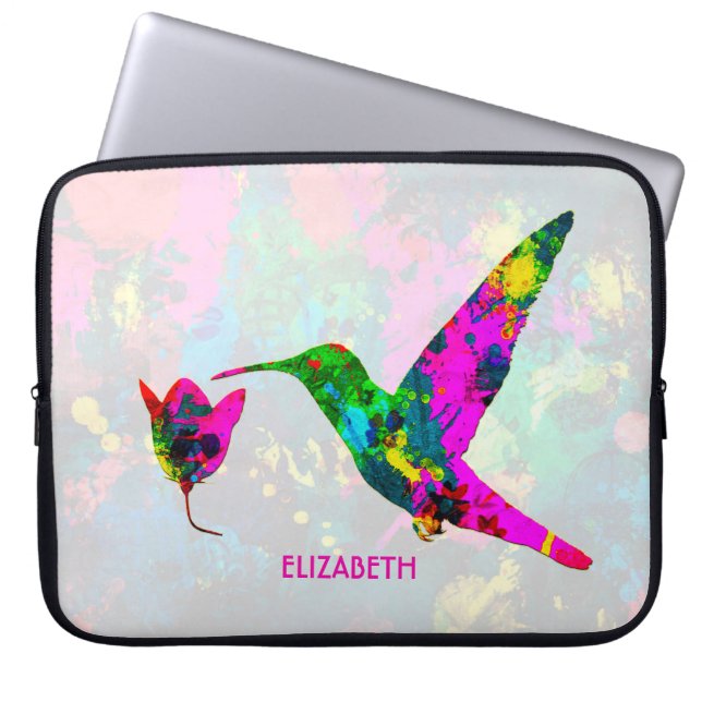Abstract Psychedelic Colorful Hummingbird Laptop Sleeve (Front)
