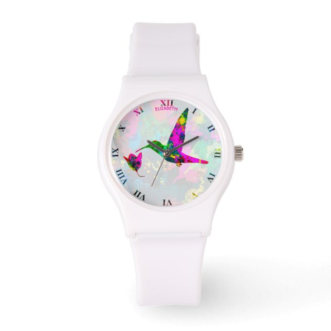 Abstract Psychedelic Colorful Hummingbird Watch (Front)