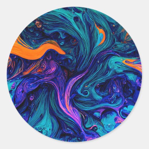 Abstract psychedelic Colors Throw Pillow Classic Round Sticker